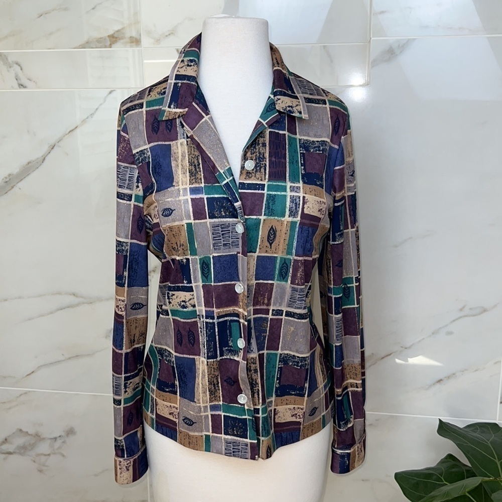 VINTAGE Pointy Collar Windowpane Shirt 80' Size S